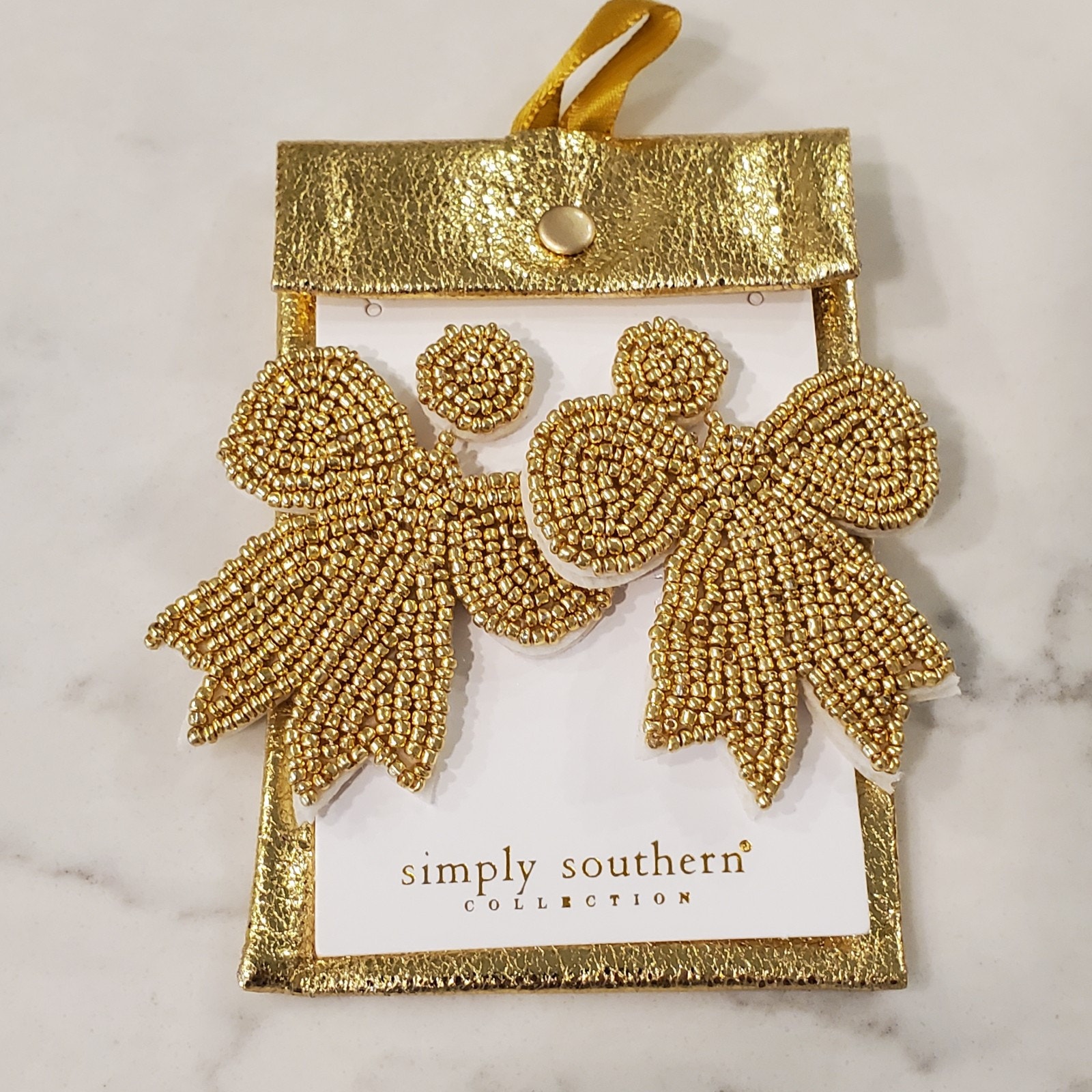 Simply Southern New Gold Beaded Bow Earrings Lightweight
